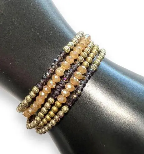 Boutique Womens Set of 5 Glittering Beaded Stretch Fashion Bracelets Purple