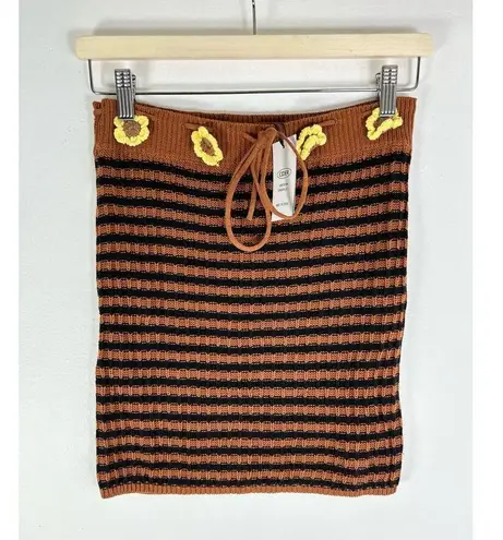 Cider Crochet Knit Floral Striped Mini Skirt S