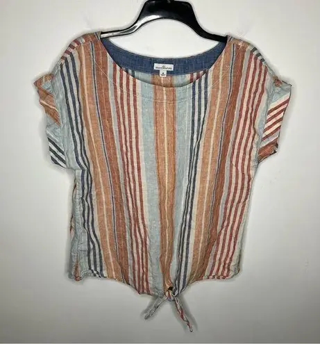 L.L.Bean  Signature 100% linen top multicolored stripes size medium