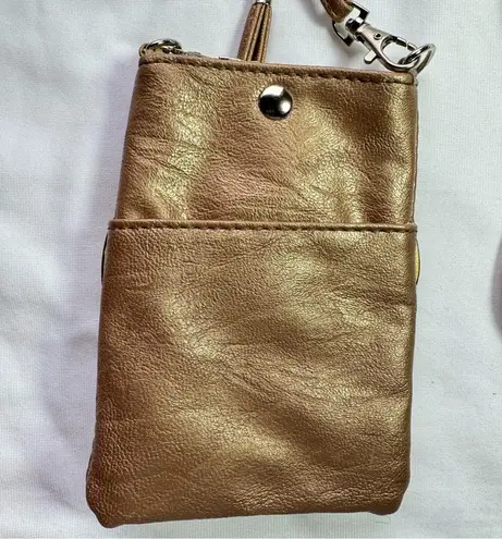 Shimmery Bronze Mini Crossbody Bag with 3D Yellow Orange & Tan Flower