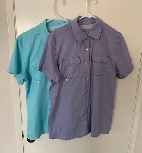Cabela's Womens Center Button Up 4Most UPF30 Shirt (2) Blue, Purple LARGE Hiking