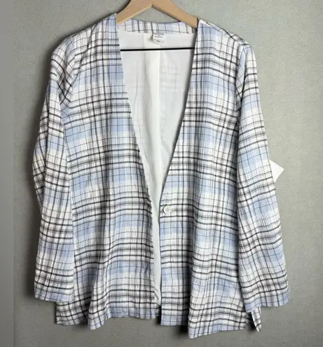Melrose and Market Women’s Plaid Seersucker Blazer Light Blue White Size Small