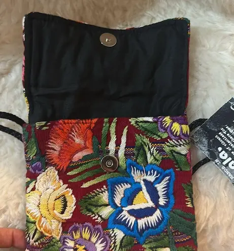 Unique Batik Floral Embroidered Handmade Crossbody Bag Red