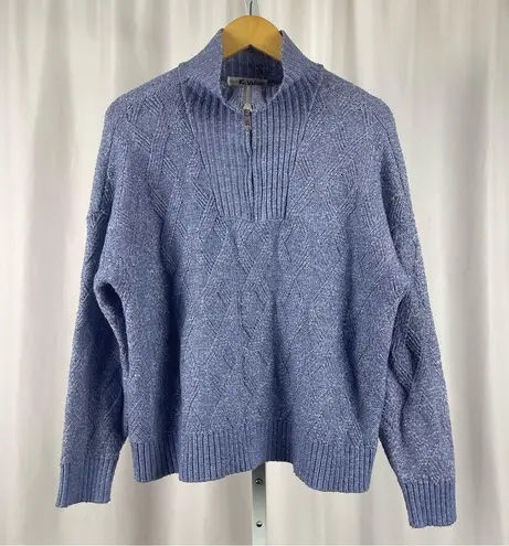 Madison + Hudson 1X Y2K Retro 1/4 Zip Cable Knit Pullover Sweater Mockneck Boxy Blue