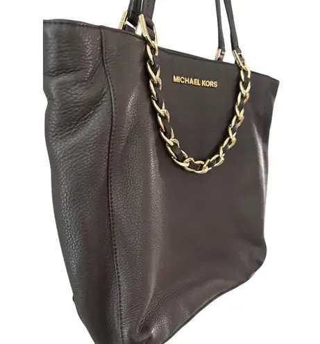 Michael Kors  Harper Chain Link Soft Pebble Leather Deep Brown/Gold Tote Hand Bag - Image 2