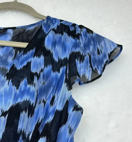 INC I.N.C Mesh Top Ruffle Hem Floral Print V-neck Short Sleeves Sz M