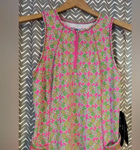 NWT Ibkul | Chantal Hot Pink/Lime Print Sleeveless Mock Dress, size S Pink