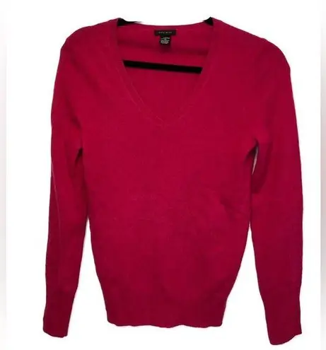 Only Mine EUC Cranberry 2 ply 100% Cashmere V neck Sweater SZ X