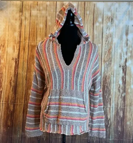 Ripndip Rip Curl Women Striped Knit Hoodie Pullover Kangaroo Pocket Boho Cottagecore M