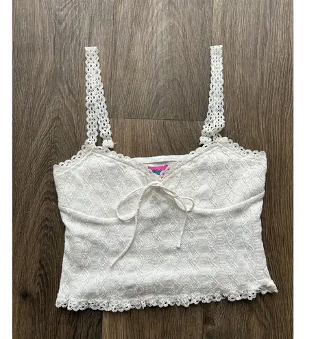 Edikted White Cropped Lacey Knit Tank Top Size Medium