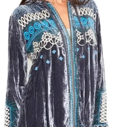 Johnny Was JWLA Tansy Velvet Zip Up Embroidered Hoodie Jacket NWT RARE