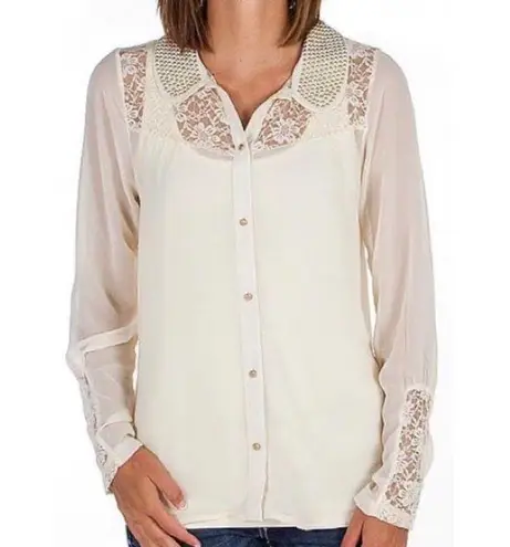 Daytrip Sheer Cream Button Front Lace Shirt NWT