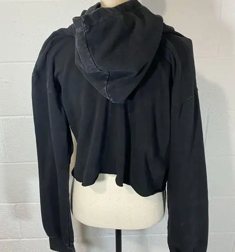 OTL Black Cropped Distressed Hoodie with Raw Hem Size L