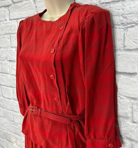 Vintage Maggie London Jeannene Booher Red Silk 2 Piece Set Size 10 Skirt Belt