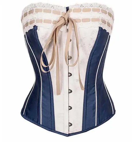 Corset Story Victorian Double Layered Ribbon Straight Overbust Corset Blue UK 10 Size undefined