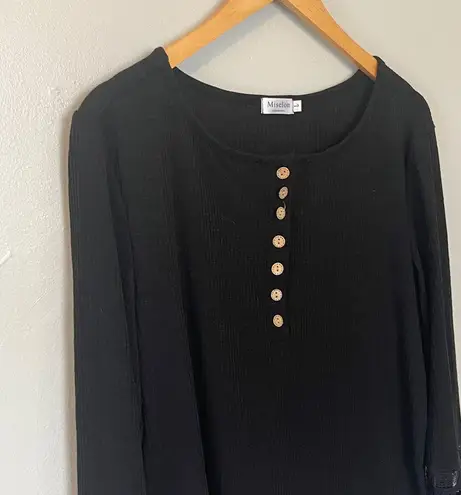 Boutique Vafful Womens V Neck Henley Shirts Long Sleeves Tunic Lace Tops Black Large