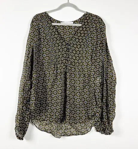 Veronica Beard Lowell Token Print Pattern Semi Sheer Lightweight Chiffon Blouse