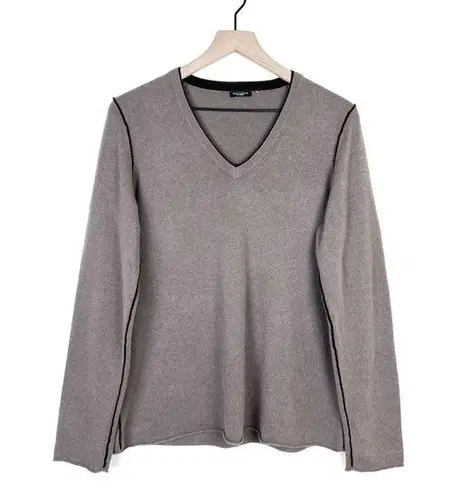 Magaschoni  100% Cashmere V-neck Long Sleeve Pullover Knit Sweater in Taupe