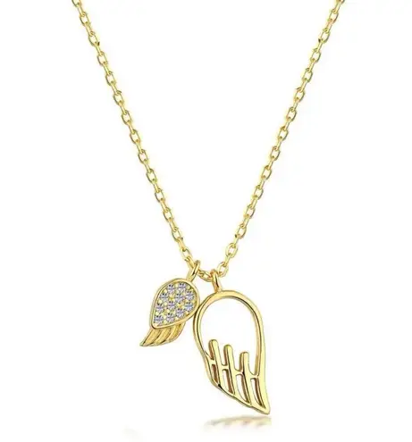 925 Sterling Silver Necklace Dual Pendent Angel Wings 14k Gold Vermeil