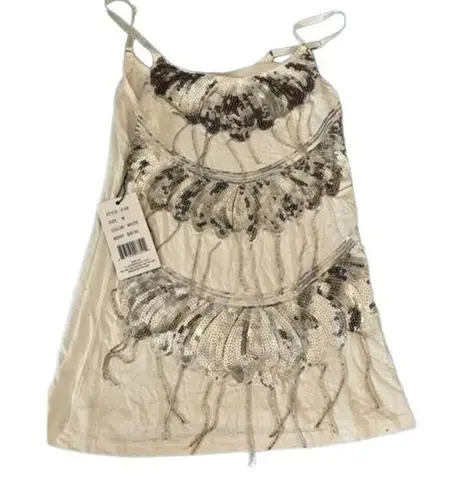 Christina Love Adjustable strap cami with sequins and beaded tassels. Size M