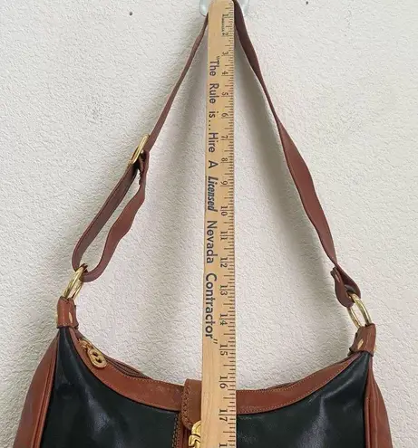 Vintage MARINO ORLANDI Italian Leather Two Tone Brown Black Shoulder Bag