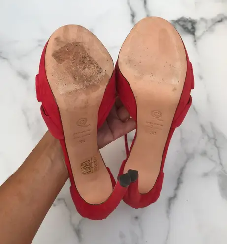 Alexander McQueen Armadillo double arched red suede sandal IT 38 US 8