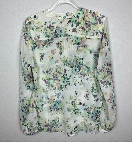 Sweet Rain Floral Chiffon Half Button Down Blouse Size L