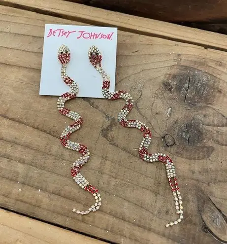 Betsey Johnson  SPARKLY “CANDY CANE” SNAKE RHINESTONE DROP EARRINGS