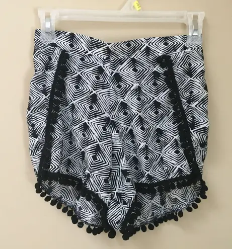 Orange Creek Black & White Print Shorts Pom Poms Small