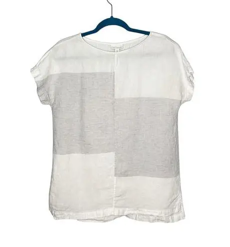 PureJill 100% Linen Boxy Oversized Short Sleeve Colorblock Blouse