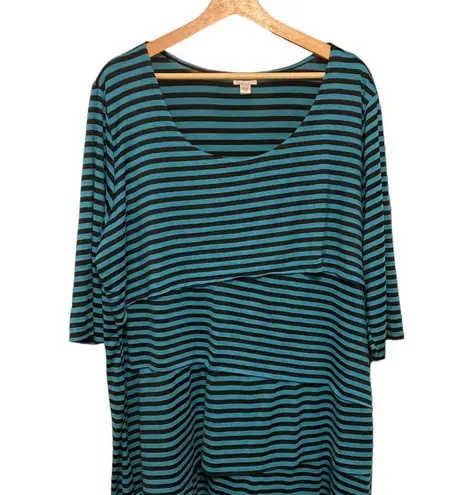 Avenue Black and Blue Stripe Tiered Maxi Dress Size 26/28