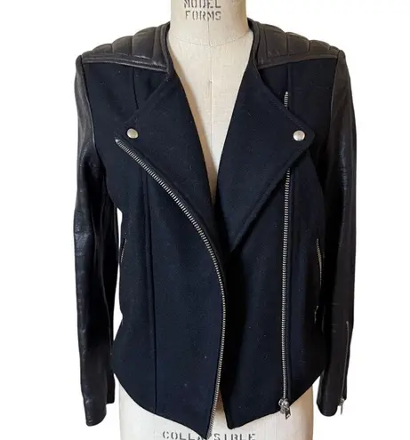 IRO Glass Black Wool Leather Moto Jacket Size 38 US 6