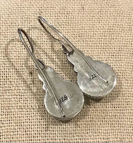 Sterling Silver Vintage Green Agate Blue Lapis Lazuli Drop Dangle Earrings