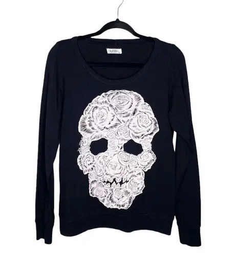 Lauren Moshi ❃ Rose Skull Super Soft Handrawn Graphic Sweatshirt ❃ Black ❃ XS ❃