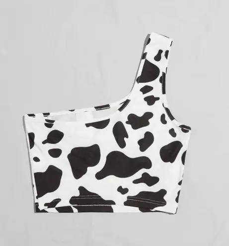 SheIn One Shoulder Cow Print Crop Top