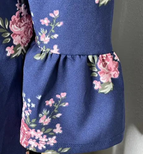 Hot Gal NWT 3/4 Sleeve Floral Mini Dress Navy Blue With Pink White Flowers Large