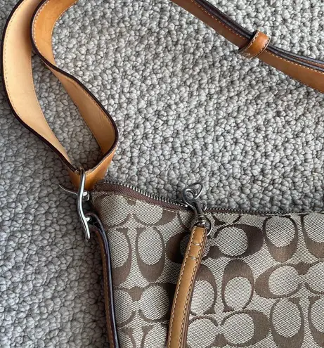 Coach  Brown Tan Logo Canvas Hobo Signature Tote Bag