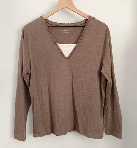 Charter Club Charters Club Large Pima Cotton Long Sleeve V Neck Tee Tan Taupe Bella Twilight