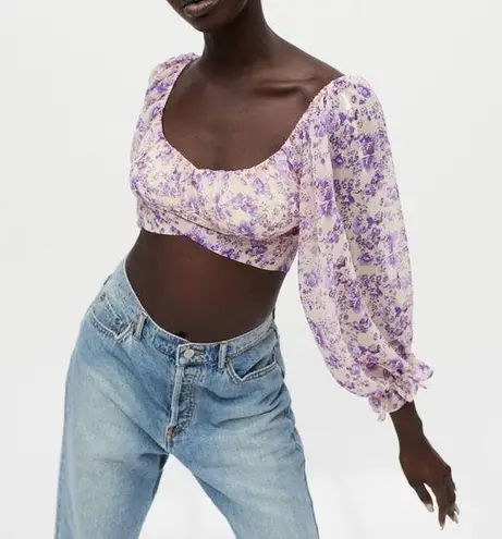 Kiss the Sky Floral Tie-Back Cropped Top NWT Size S