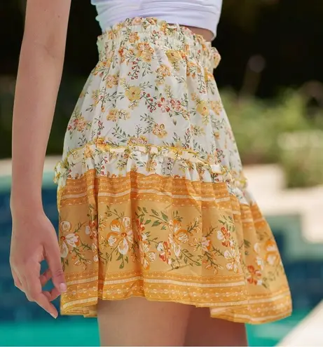 The Comfy And Ready Fiona Floral Mini Skirt in Yellow