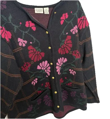 Classic Elements Black Brown Pink Floral Heavy Cardigan Sweater Size 1X womens
