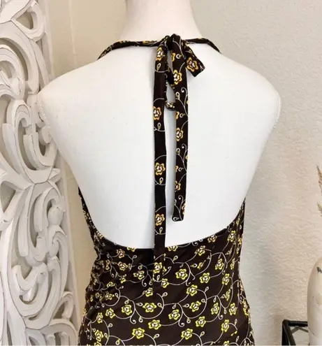 Alice + Olivia ‎ Brown Foral Halter Silk Dress Size S