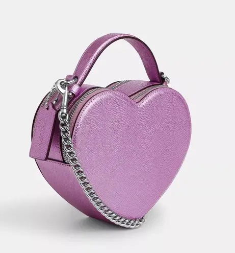 Coach Heart Crossbody Bag in Metalic Crossgrain Leather Lilac CP020