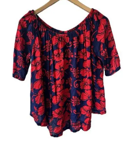 Hula Mama Maternity Hawaiian Aloha Hibiscus Tropical Floral Flowy Blouse S Size undefined