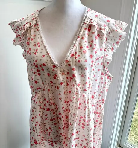 Cider Babydoll Grannycore Softgirl Pink Heart Dainty Shift Ruffle Dress Medium