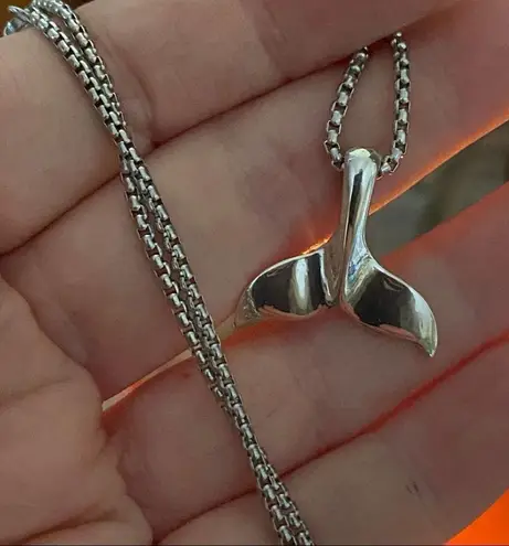 Sterling Silver  Whale Tail Pendant Necklace