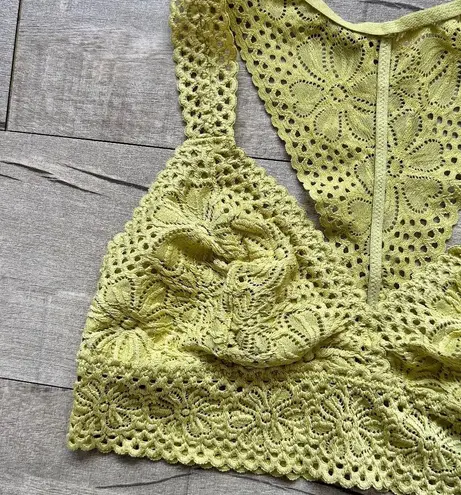 Aerie Crochet Lace Lime Green Yellow Longline Racerback Festival Bralette M