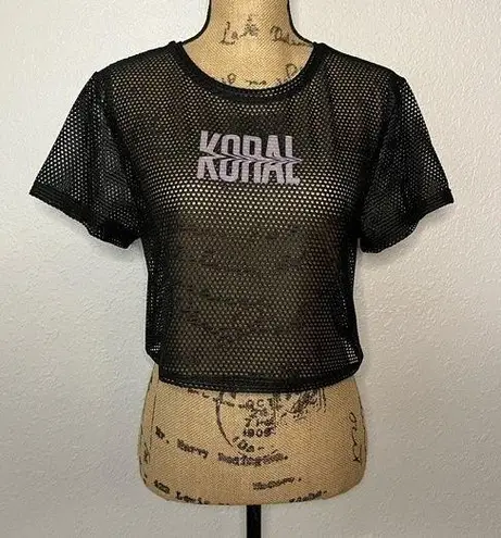 Koral Womens size S Black Terrain Open Mesh Crop Top Logo Active Gym Breathable