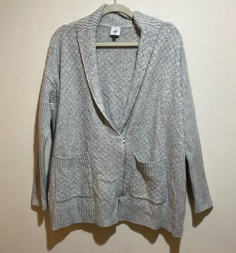 CAbi  Zip Cardigan Sweater Gray Textured Basketweave Ribbed Knit Size Large 4466