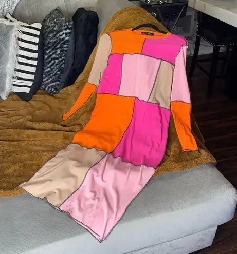 Eloquii New Anya Patchwork Colorblock Bodycon Dress in Pink & Orange